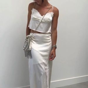 12th tribe Lainey Lace Satin Maxi Skirt